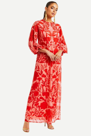 Mestiza Luzon Gown, Pink Red Jaipur Garden