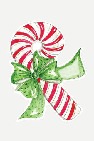 Rosanne Beck Collections, Die Cut Accents, Hand Painted Red/Green Striped Candy Cane w/ Green Bow