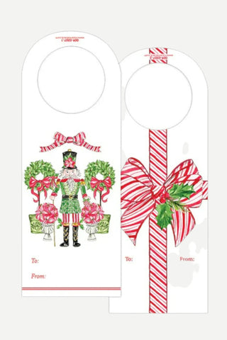 Rosanne Beck Collections, Die-Cut Wine Tag, Hand painted Poinsettia Nutcracker