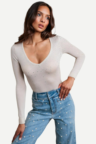 Generation Love Mirasol Crystal Sweater, Beige Generation Love