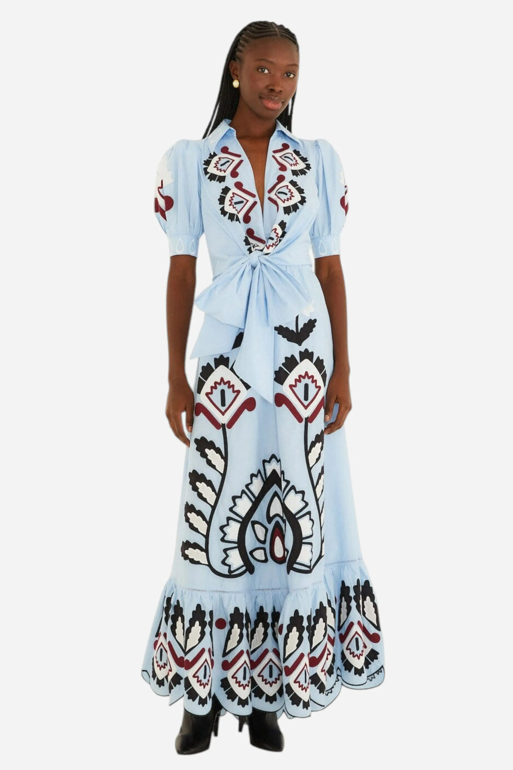 Farm Rio Artisanal Short Sleeve Maxi Dress, Blue - Monkee's of the