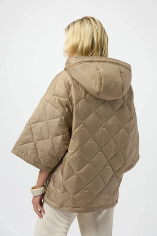 Joseph Ribkoff Woven Diamond Quilted Hooded Jacket, Gold Joseph Ribkoff