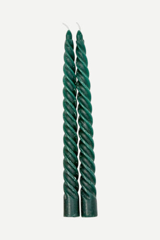 Twos Company, Twists Taper Candles in Gift Box, Set of 2, Dark Green TWO'S COMPANY