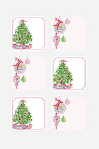 Rosanne Beck Collections, Die Cut Sticker Sheets, Christmas Tree w/ Colorful Ornaments and Pink/Green Vintage Hanging Ornaments
