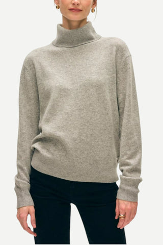 White + Warren Cashmere Rib Trim Easy Turtleneck, Taupe Heather White + Warren