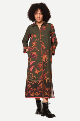 Maude Eliza Dress, Olive Trails