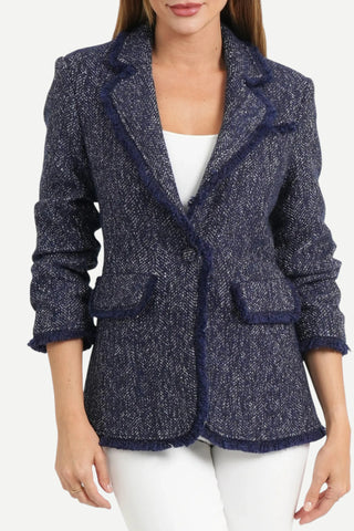 Love Token Keith Gathered Sleeve Blazer, Navy LOVE TOKEN