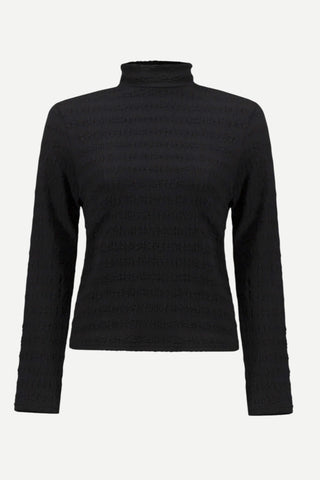 Joseph Ribkoff Crinkle Textured Mock Neck Fitted Top, Black Joseph Ribkoff