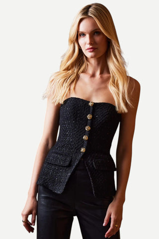 Generation Love Quinn Tweed Vestier Top, Black Generation Love