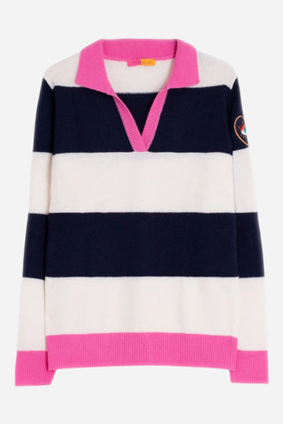 Vilagallo Embroidered Polo Sweater, Navy and Cream Vilagallo