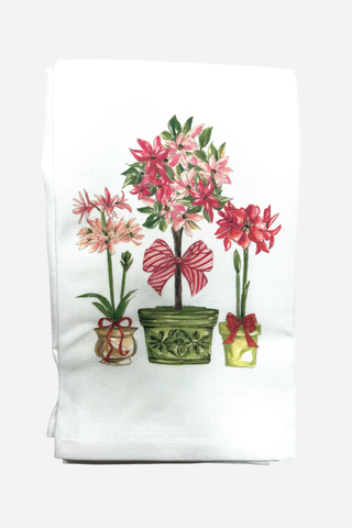 Rosanne Beck Collections, Kitchen Towel, Hand Painted Red and Green Poinsettias