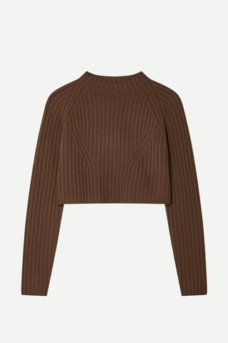 White + Warren Cashmere Blend Cropped Ribbed Crew Top, Umber White + Warren