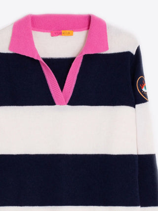 Vilagallo Embroidered Polo Sweater, Navy and Cream Vilagallo
