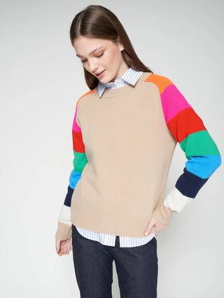 Vilagallo Knitwear Sweater Manga Rayas Striped Multicolor, Beige Vilagallo