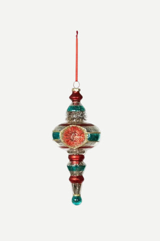 Park Hill Retro Reflector Ball Finial Ornament, Red Park Hill Collection