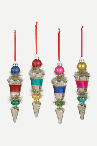 Park Hill Collection Retro Stripe and Tinsel Finial Ornament