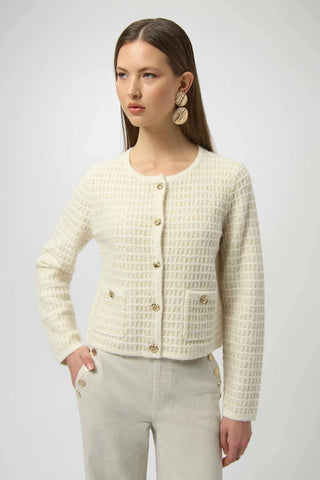 Joseph Ribkoff Sequined Sweater Knit Cardigan, Winter White/Gold Joseph Ribkoff