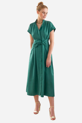 Finley Shirts, Long Rocky Micro Satin Dress, Emerald