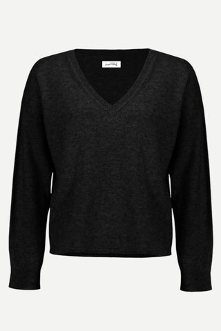 Joseph Ribkoff Wool Blend V-Neck Boxy Sweater, Black Silver Fleck Joseph Ribkoff