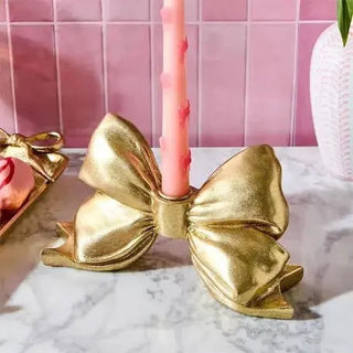 Two's Company Large Gold Bow Taper Candleholder TWO'S COMPANY