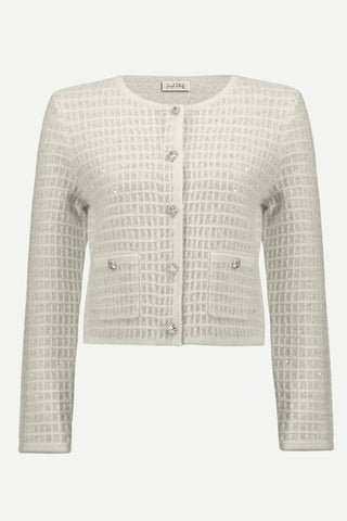 Joseph Ribkoff Sequined Sweater Knit Cardigan, Winter White/Gold Joseph Ribkoff