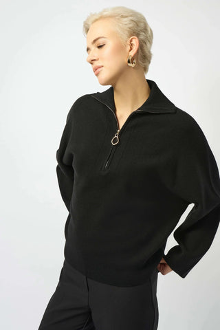 Joseph Ribkoff 1/4 Zip Boxy Knit Pullover Sweater, Black Joseph Ribkoff