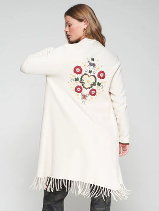 Vilagallo Cardigan with Fringe, Cream Vilagallo