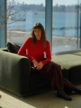 White + Warren Cashmere Collared Cardigan, French Red White + Warren