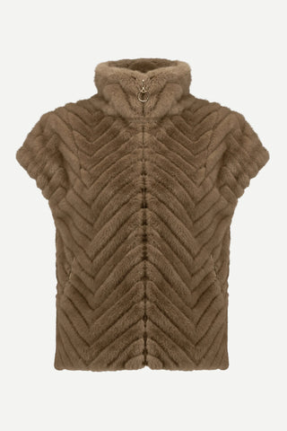 Joseph Ribkoff Chevron Faux Fur Mock Neck Vest, Mink Joseph Ribkoff