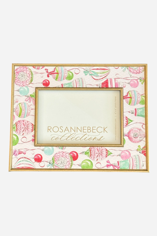 Rosanne Beck Collections, 4x6 Frame, Gold Hand Painted Pink and Green Vintage Hanging Ornaments