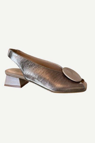 Bruno Menegatti Carah Low Heel, Cristol Pewter Slingback with Modern Nude Cricle Bruno Menegatti