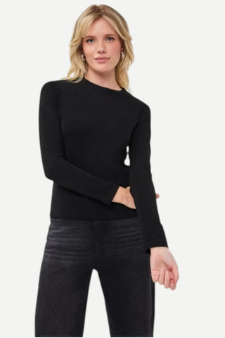 Esqualo Long Sleeve Basic Round Neck Top, Black