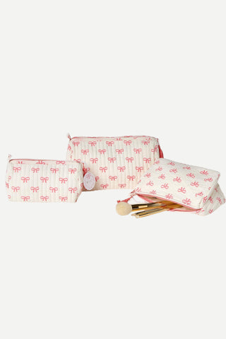 Two's Company Coquette Bow Cotton Quilted Pouche, Medium