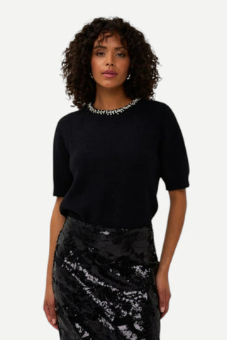 Esqualo Rhinestone Crewneck Sweater, Black