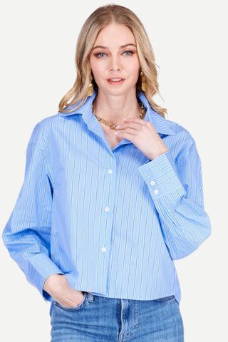 Joy Joy Crop Blouse, Blue Stripe
