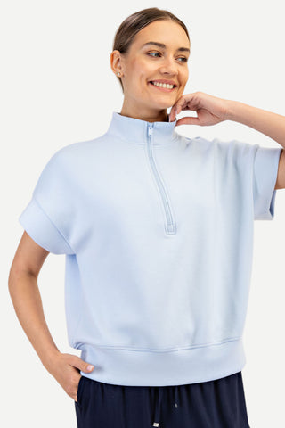 Rae Mode Modal Poly Span Quarter Zip Short Sleeve Top, Frost