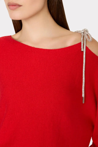 Milly Ida Ots Crystal Tie Sweater, Red
