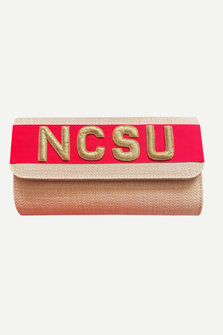 Lisi Lerch Straw Avery Handbag, Red Band, Gold "NCSU" Letters