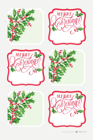 Rosanne Beck Collections Die-Cut Sticker Sheets, Merry Christmas with Holly