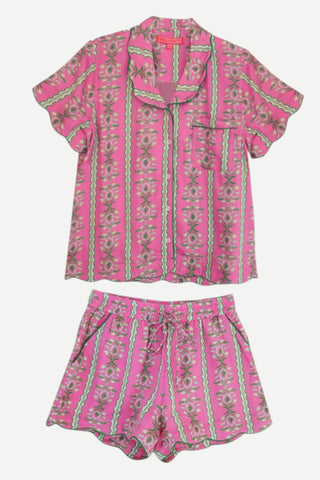 Brooks Ave Scalloped Pajama Set, Short, Cabana Stripe Pink Brooks Ave