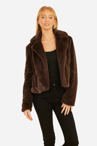 Dolce Cabo Plush Faux Fur Jacket, Dark Brown