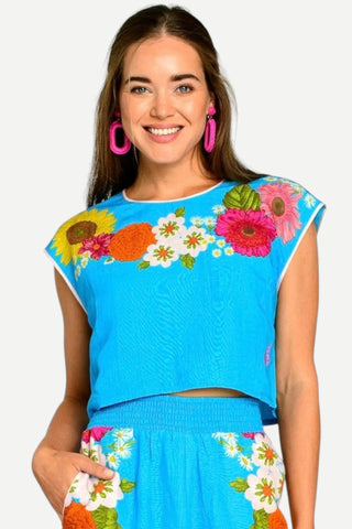 Elizabeth James Jackie Top, Wildflower Aqua