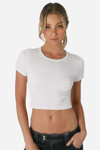 Nikibiki Shirred Short Sleeve Crop Top, White