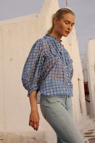 Oliphant Ruffle Front Button Blouse