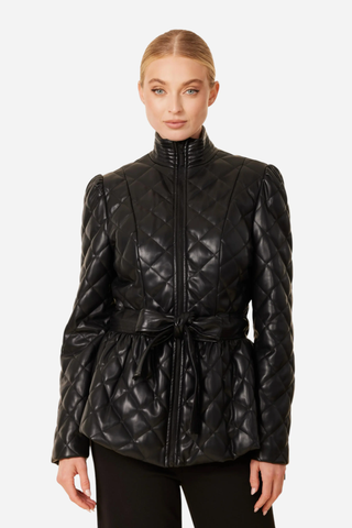 Dolce Cabo Vegan Leather Quilted Peplum Jacket, Black