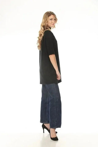 Rain + Rose Calista Rib Sleeve Mock Neck Tunic Dress, Black
