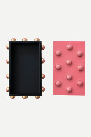 Creative Co-Op MDF, Resin & Brass Studded Box, Pink & Gold