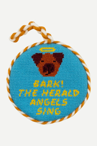 Furbish Needlepoint Ornament, Bark! The Herald