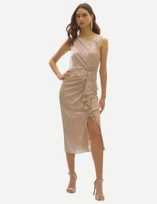 Joseph Ribkoff Foiled Plissé Novelty Knit Sheath Dress, Quartz/Silver