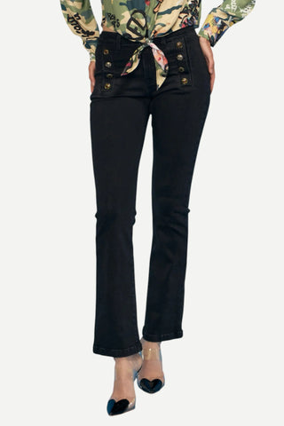Oo La La Assorted Button Trim Sailor Denim Jean, Black OO LA LA